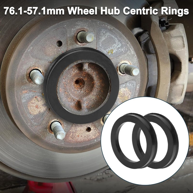 TUCKBOLD Car Wheel Hub Centric Rings Durable Wheels Center Shaft Shock Absorbing Hubrings Black 2 Pcs OD 76.1mm to ID 57.1mm Polycarbonate - Image 2